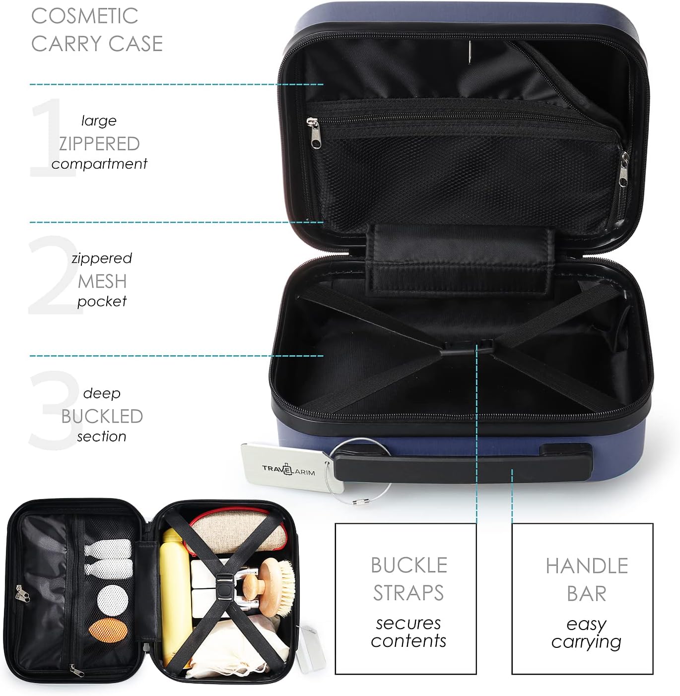 22 Inch Carry On Luggage 22x14x9 Airline Approved, Small Carry On Suitcase, Hard-shell Carry-on Luggage with Wheels, Durable Navy Luggage Carry-On with Cosmetic Case and Luggage Scale