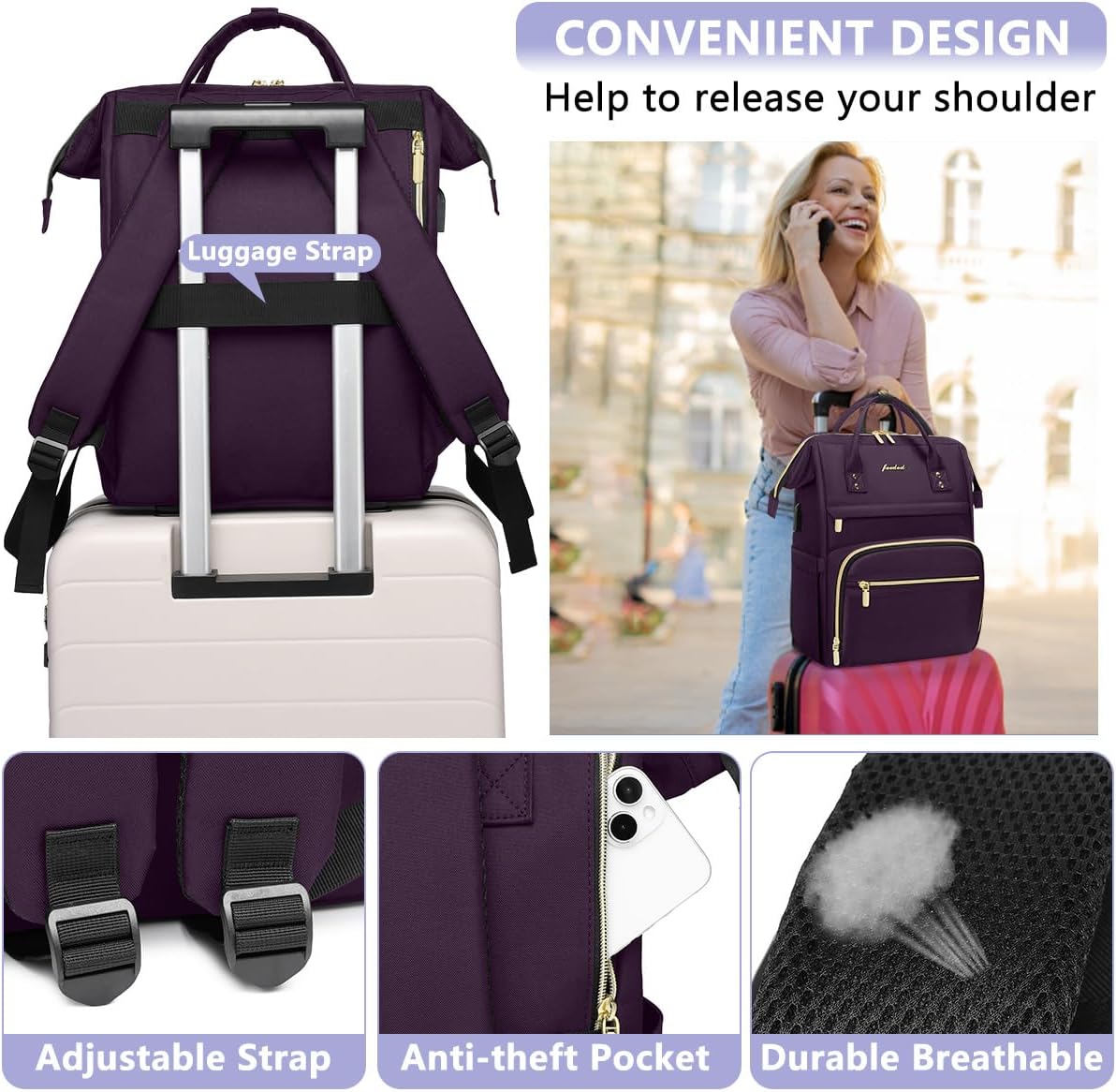 Laptop Backpack for Women Work Bags - 15.6 Inch Professional Womens Travel Backpack Purse Computer