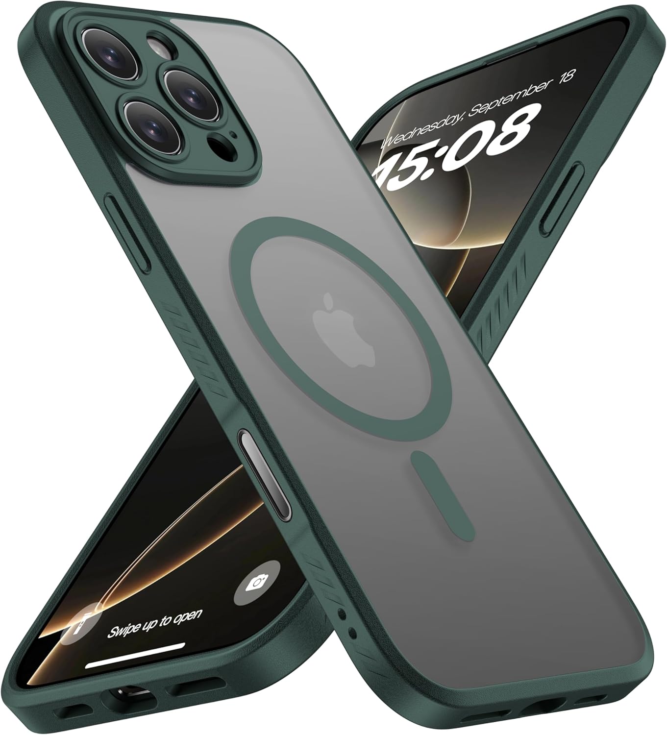 CellEver Strong Magnetic for iPhone 16 Pro Case with Camera Control Capture Button [Camera Protection] [Military Drop Protection] [Compatible with MagSafe] Slim Translucent Matte Cover, Dark Green