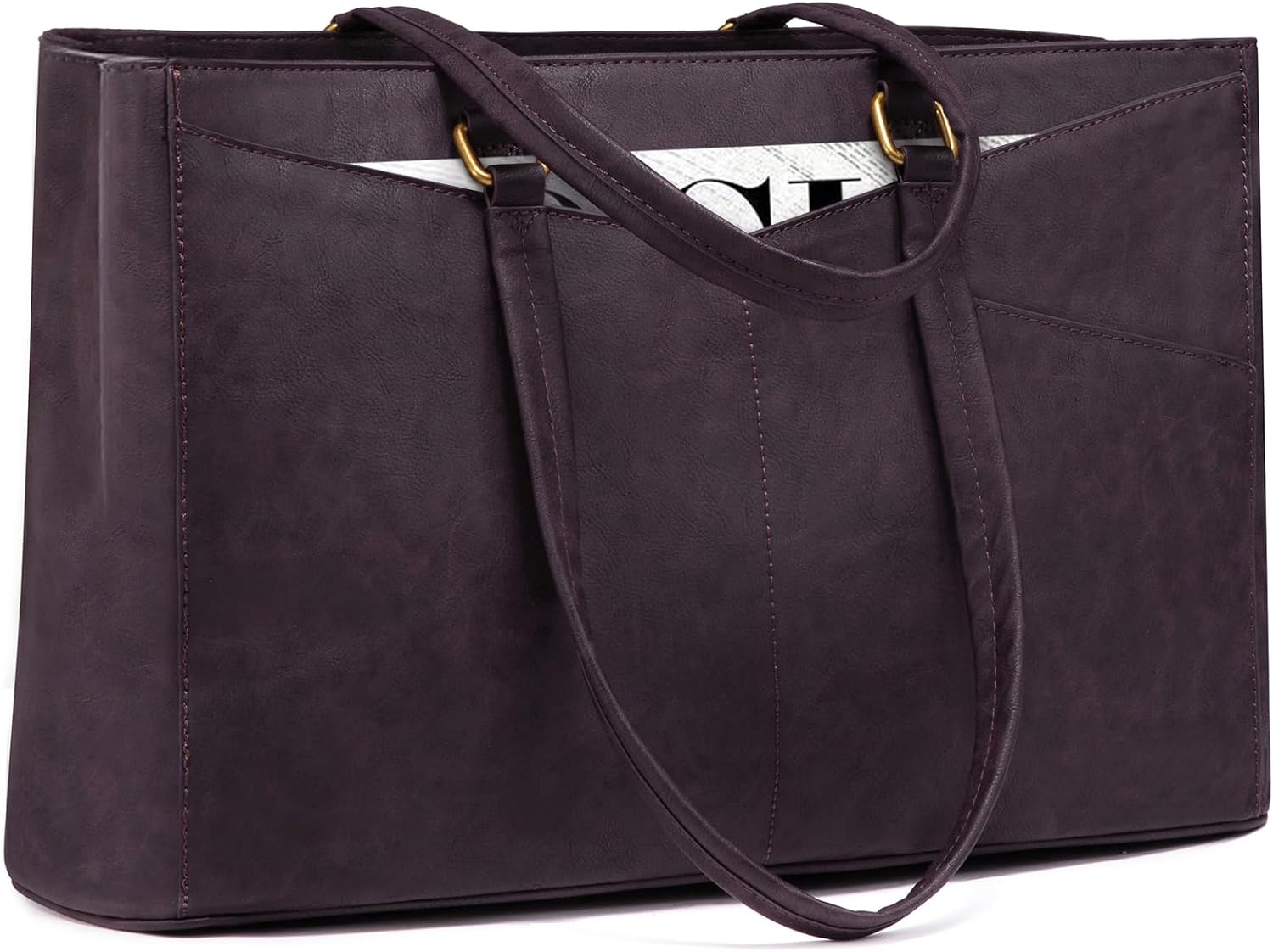 LOVEVOOK Women's Vintage Leather Work Tote, 15.6 Inch Laptop Bag, Waterproof Business Bag, Retro