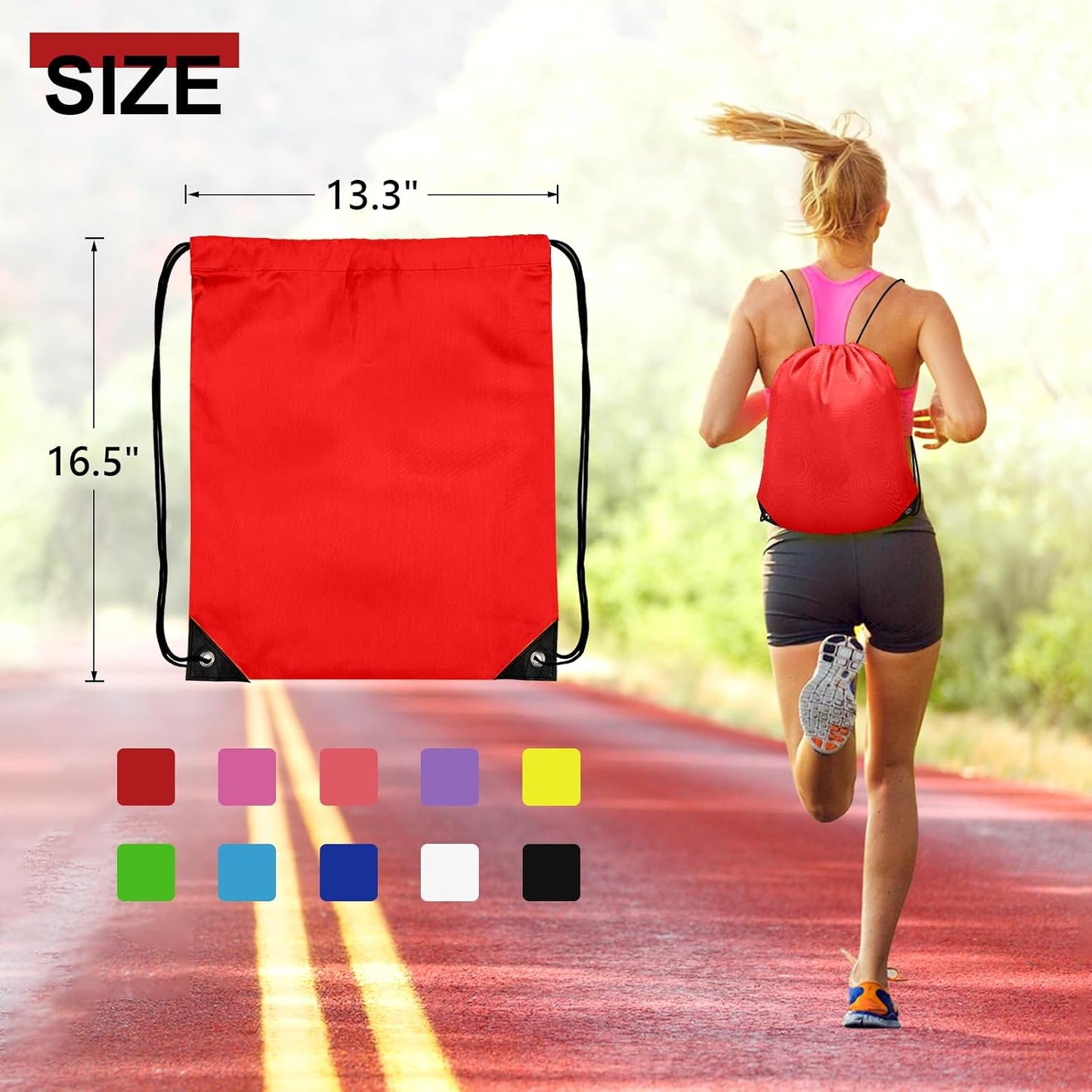 50Pcs Drawstring Backpack Bulk Cinch Bag, Drawstring Bags Polyester for Gym Sports Beach Party Trip (Red)