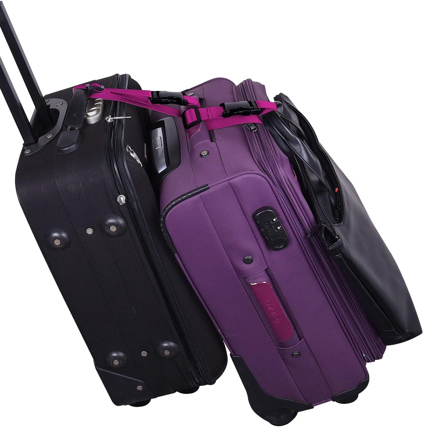 Wisdompro 2 Pcs Add a Bag Luggage Strap, Heavy Duty Adjustable Suitcase Belt Travel Attachment Travel Accessories for Connecting Your Luggage - Purple, 31 Inch