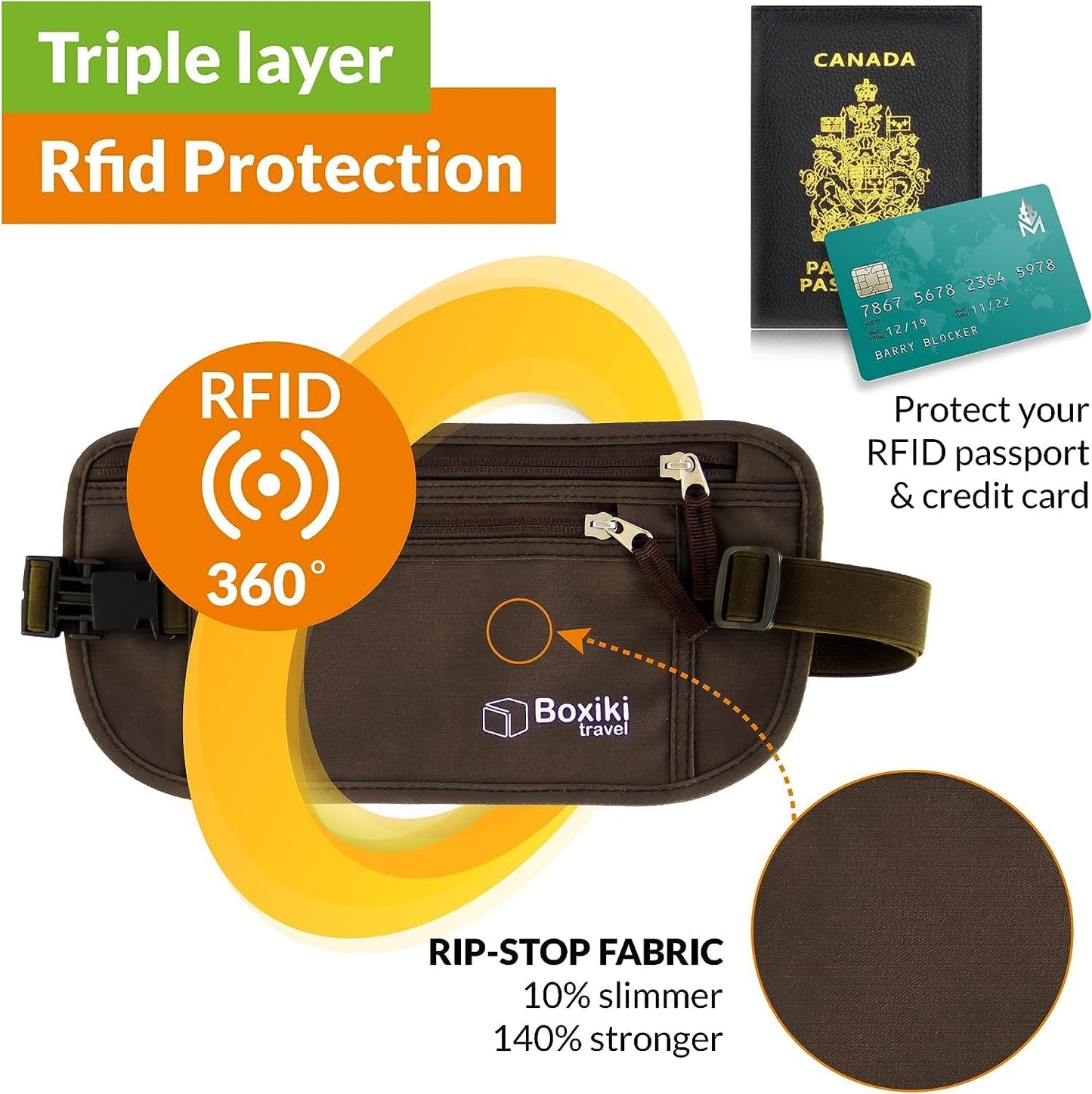 Boxiki Travel Money Belt with RFID Sleeves Set - Secure Travel Pouch and RFID Card Holder to