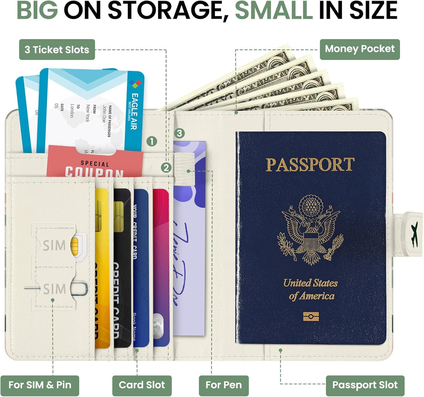 Passport Holder for Travel Essentials, RFID Blocking Leather Cover Wallet with Magnetic Closure, Aesthetic & Cute Passport Book Case for Women and Men - Blush