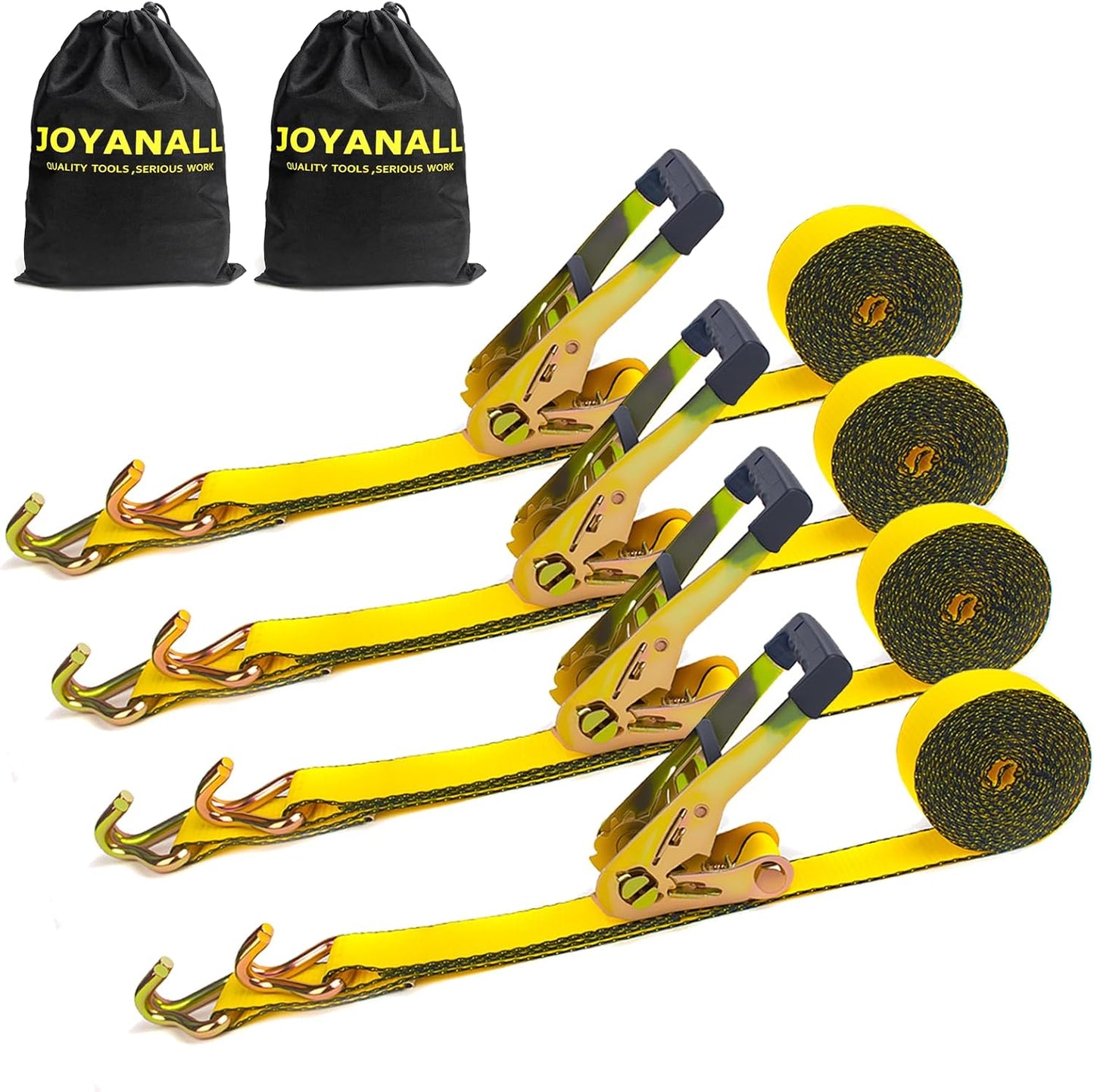 2 Inch Ratchet Strap Heavy Duty, 4Pack 15ft Tie Down Straps Ratchet with Double J Hook, 10000 LBS Break Strength, Cargo Ratchet Straps for Moving, Truck, Trailers, Motorcycles
