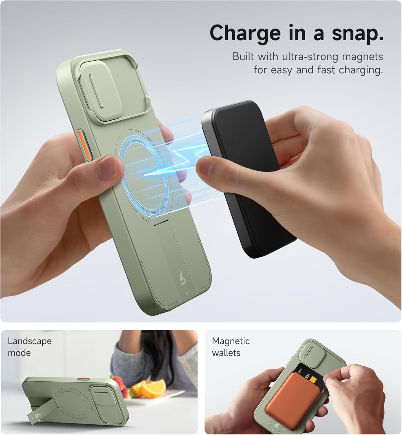 SURITCH for iPhone 12/12 Pro Case with Magnetic Camera Slide Cover and Adjustable Kickstand