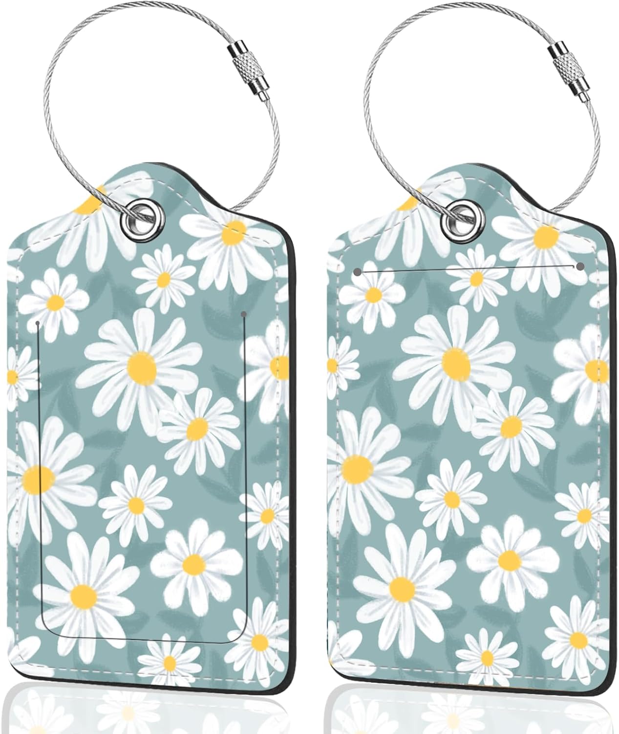 2Pack Luggage Tags for Suitcases, Cute Unique Pu Leather Cruise Luggage Tag with Privacy Cover ID Label Address Card and Metal Ring Suitable for Women Men Kids Travel Bag White Flowers 2