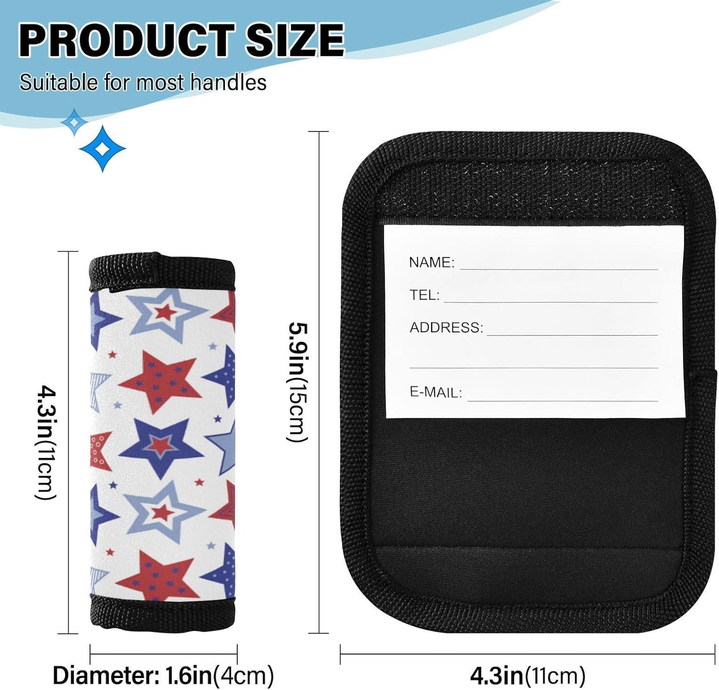 2Pcs Luggage Handle Wrap Suitcase Identifier Handle Covers Tags Soft Travel Bags Luggage Handle Gripper Accessories for Airplane Flying Patriotic 4th July