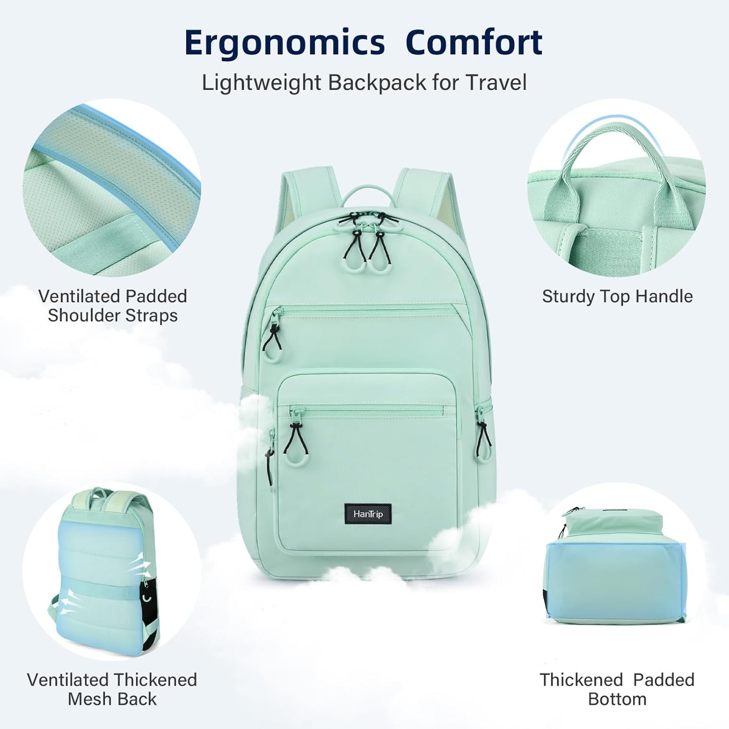 Carry On Travel Backpack For Women, 18 Inch Water Resistant Large Backpack Lightweight Bookbag For Men, 8x14x18 Personal Item Bag Casual Daypack Backpacks For Work Office Commuter (Cyan)
