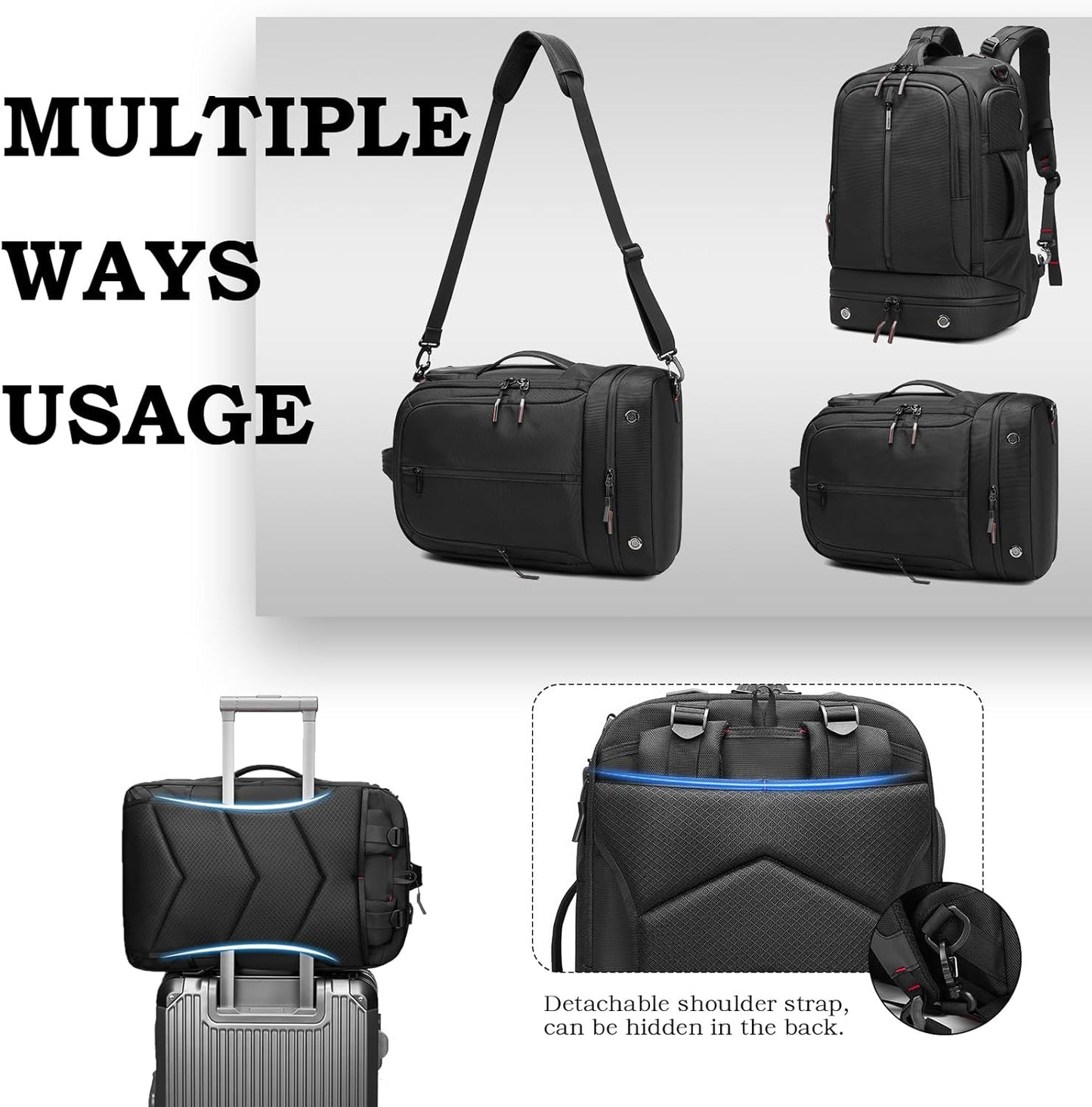 Somago 16 Inch Laptop Backpack Water Resistant Carry On Daypack Backpack Anti Theft Travel Rucksack Backpack with Shoe Compartment Shoulder Strap for Men Women, 33L (Black)