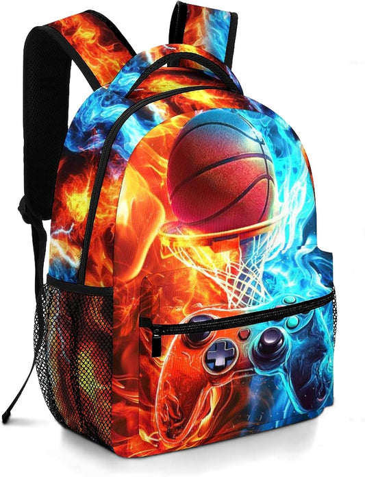 Kids Backpack for Boys Game Boys School Backpack for Kid Children Teens Elementary Middle School Students Kids' Backpacks Ages 6-18 Video Game Basketball Bookbag Travel Back Pack