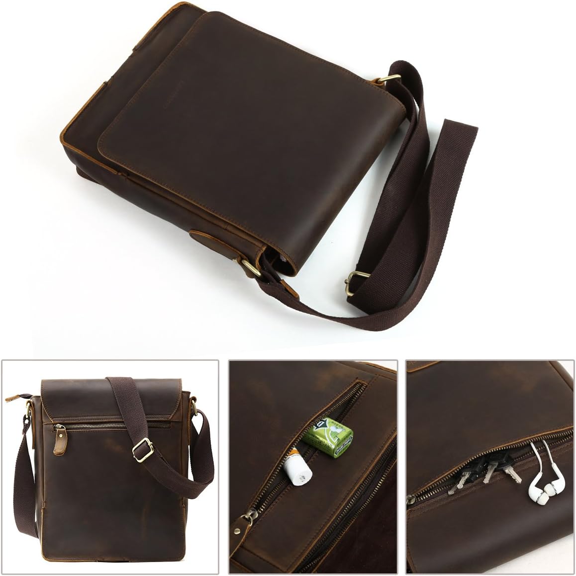 Leathario Crossbody Bag for Men Genuine Leather Small Messenger Shoulder Purse Side Vintage Satchel