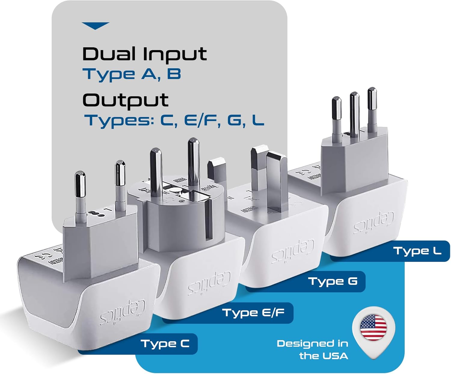 Ceptics European Plug Adapter 4 Pack Set, USA to Europe, Italy, Germany, England, Spain, Italy