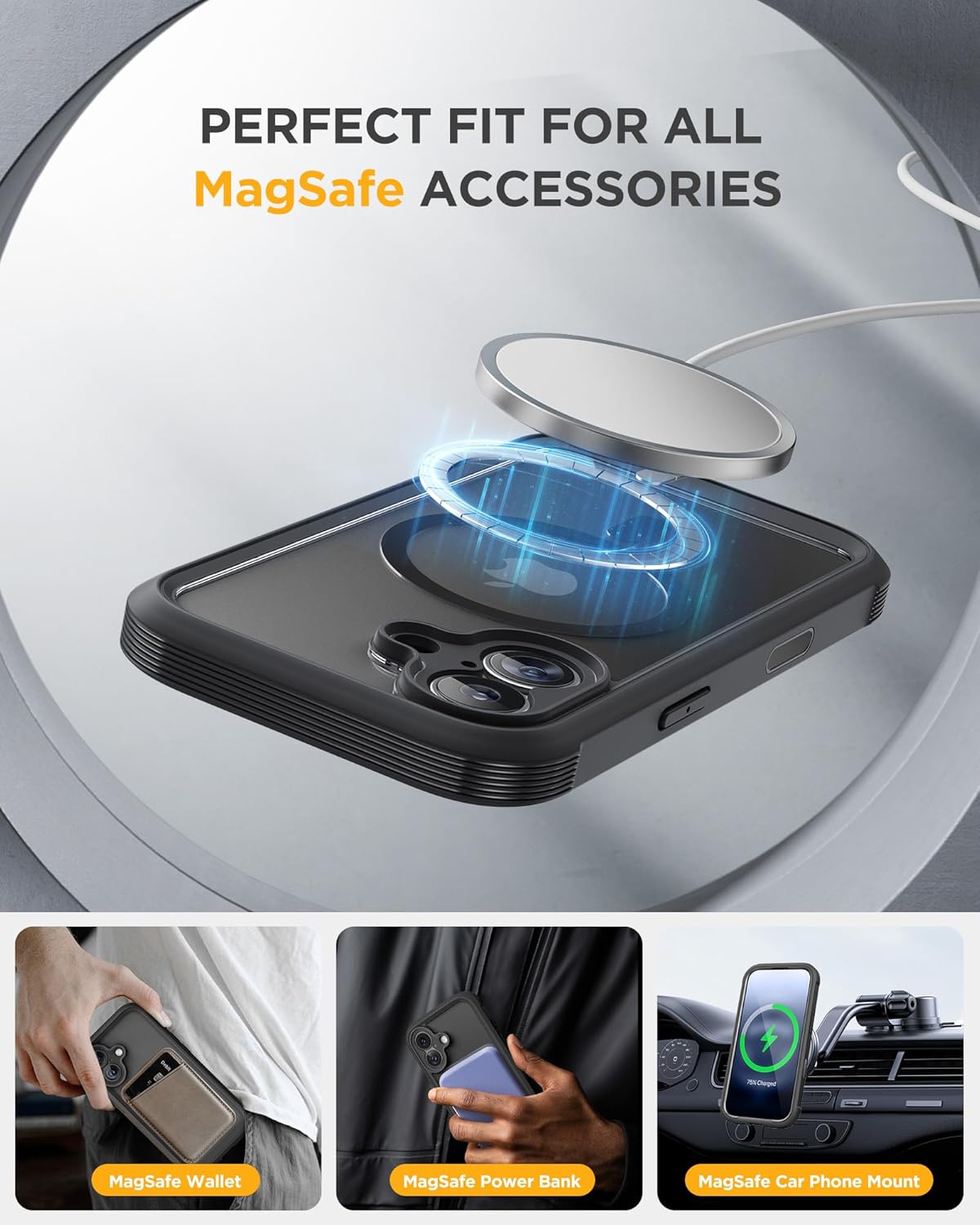 Miracase for iPhone 17 Case 6.3'', Full-Body Military Grade Drop Protection Outdoor Phone case with Built-in Glass Screen &Camera Control,Easy Installation,No Gap,Compatible with MagSafe, Black