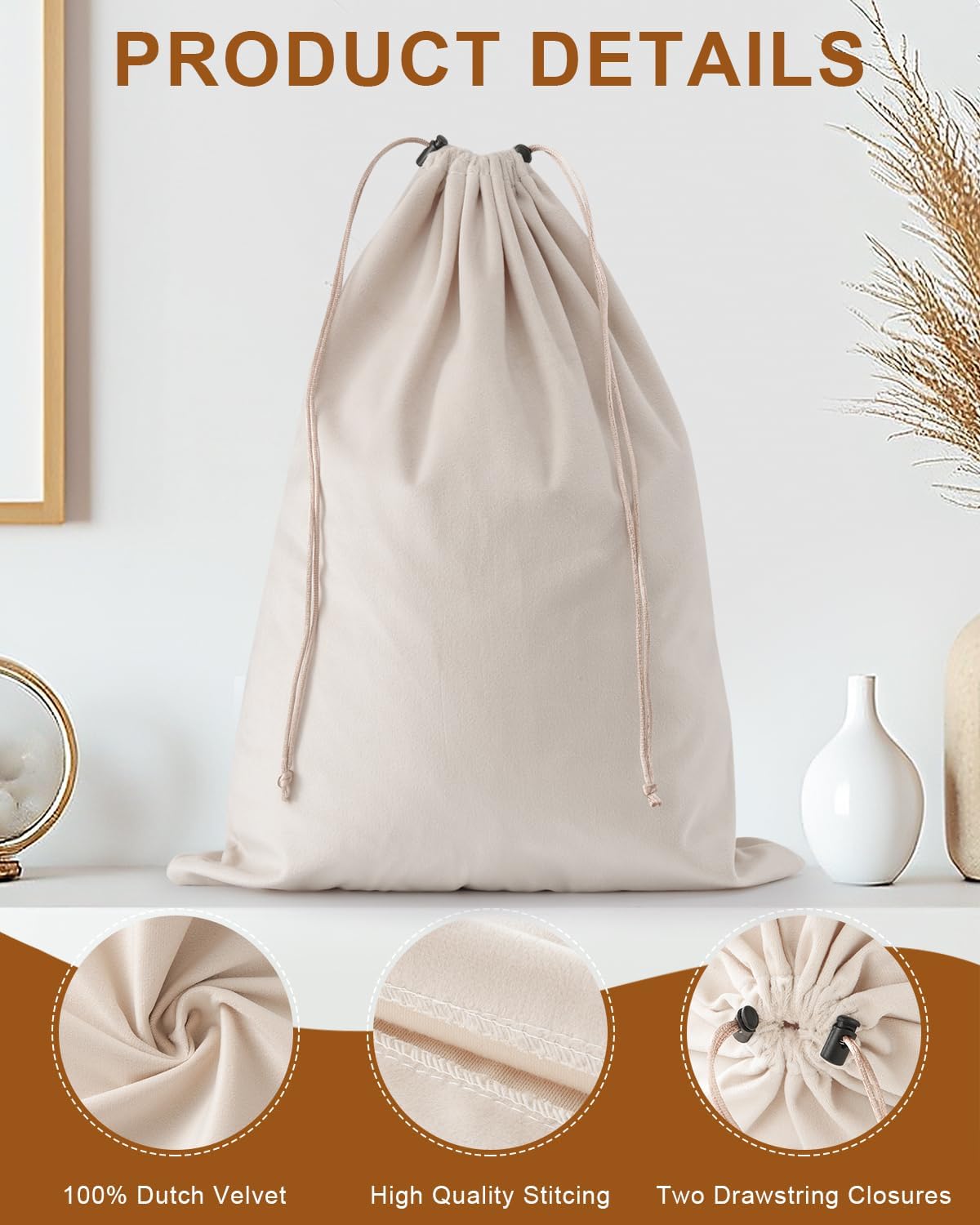 FantasyLife Shoe Bags for Travel, 2 PCS Washable Dust Bags for Storage & Packing, Flannel Shoe Pouch with Drawstring Closure for Purses, Handbags, Shoes & Toys (Beige)