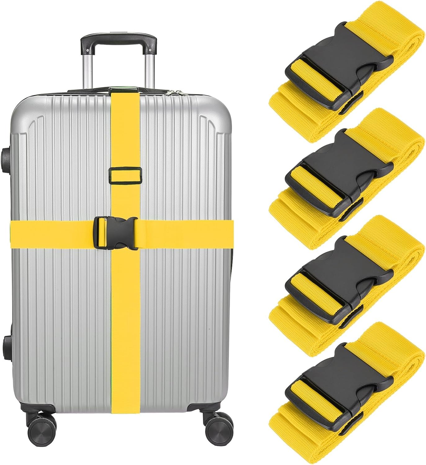 MECCANIXITY Luggage Straps with Quick-Release Buckle Adjustable Suitcase Belt Strap for Suitcase Briefcase Backpack Travel, Yellow, Pack of 4