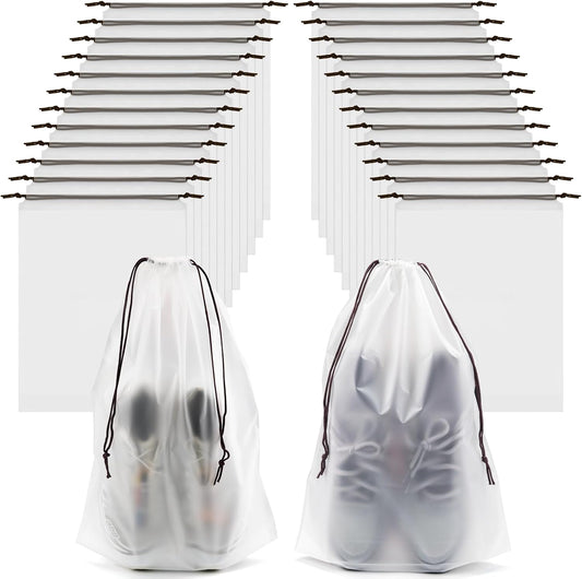 24pcs Clear Shoe Bags for Travel, 15.7" x 11.8" Waterproof Dust Bags with Drawstring, Portable Storage for Men and Women