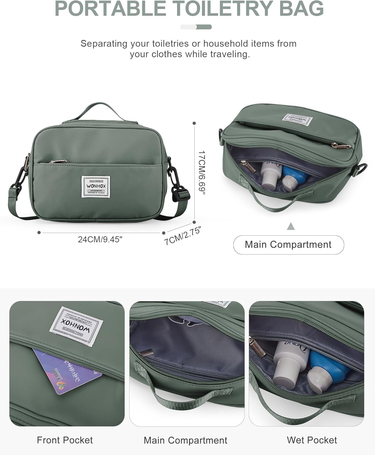Gym Bag for Women Men, Sport Duffel Bag with Toiletry Bag & Shoe Compartment,Waterproof Travel Weekender Overnight Carry on Bag for Yoga with Trolley Sleeve, Green Set