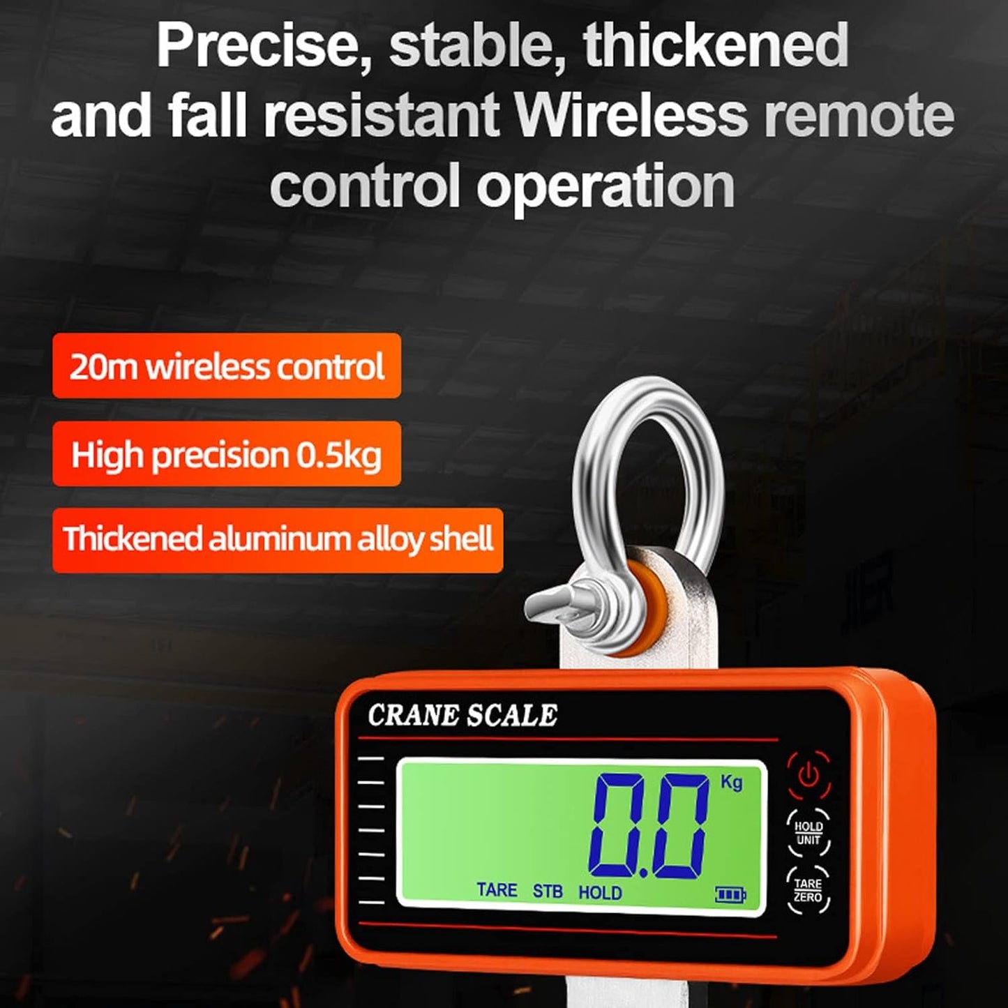Digital Crane Scale, 1500kg 3000lb Duty Industrial Hanging Scale, with Remote Control LED Display, Remote Control Range 20m, for Measuring Weight(Orange)
