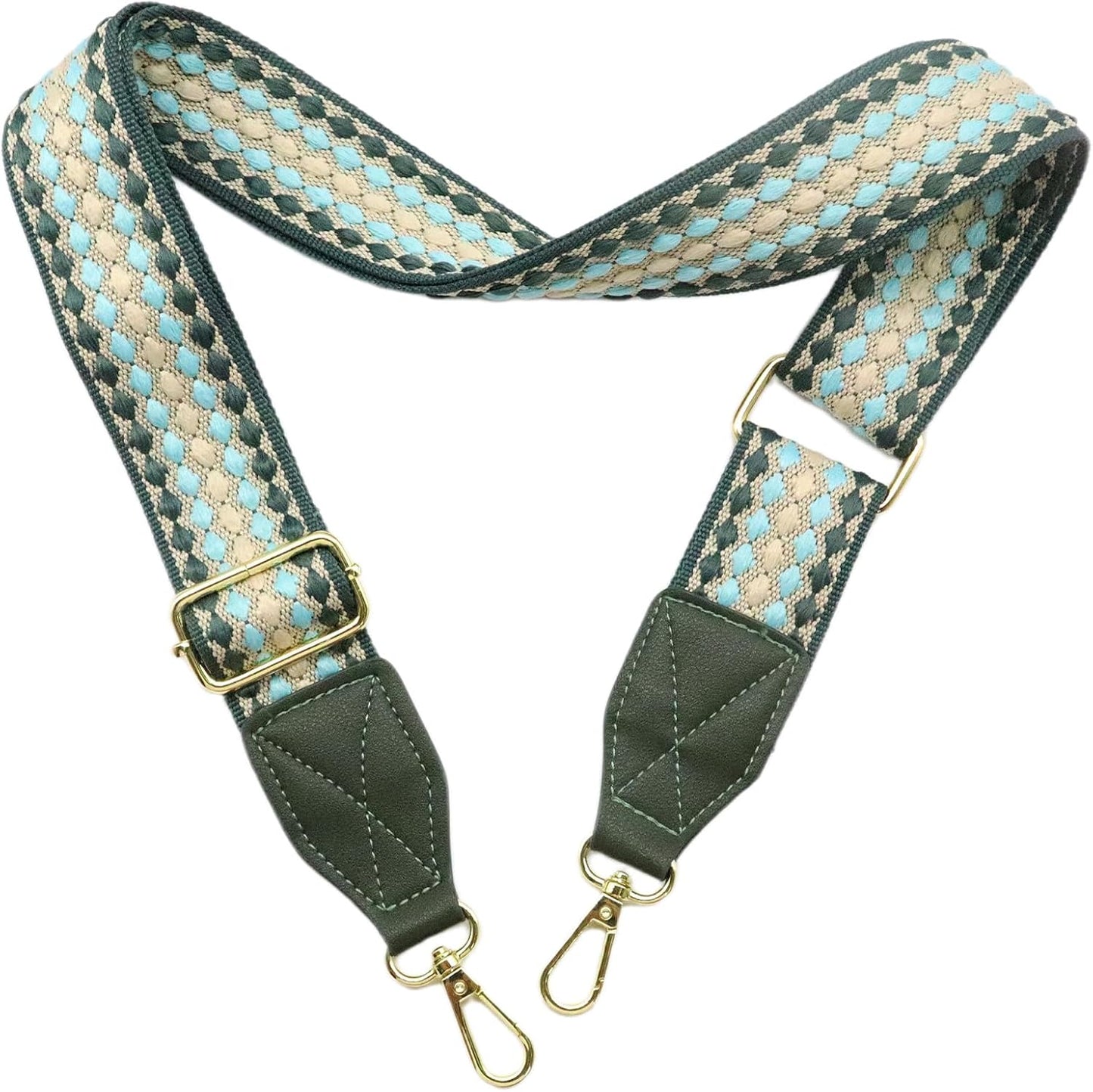 Adjustable Purse Strap with Green Leather End - 1.5" Wide Handbags, Camera, Guitar, Phone & Crossbody Bag Replacement Shoulder Straps(Gold Hardware)