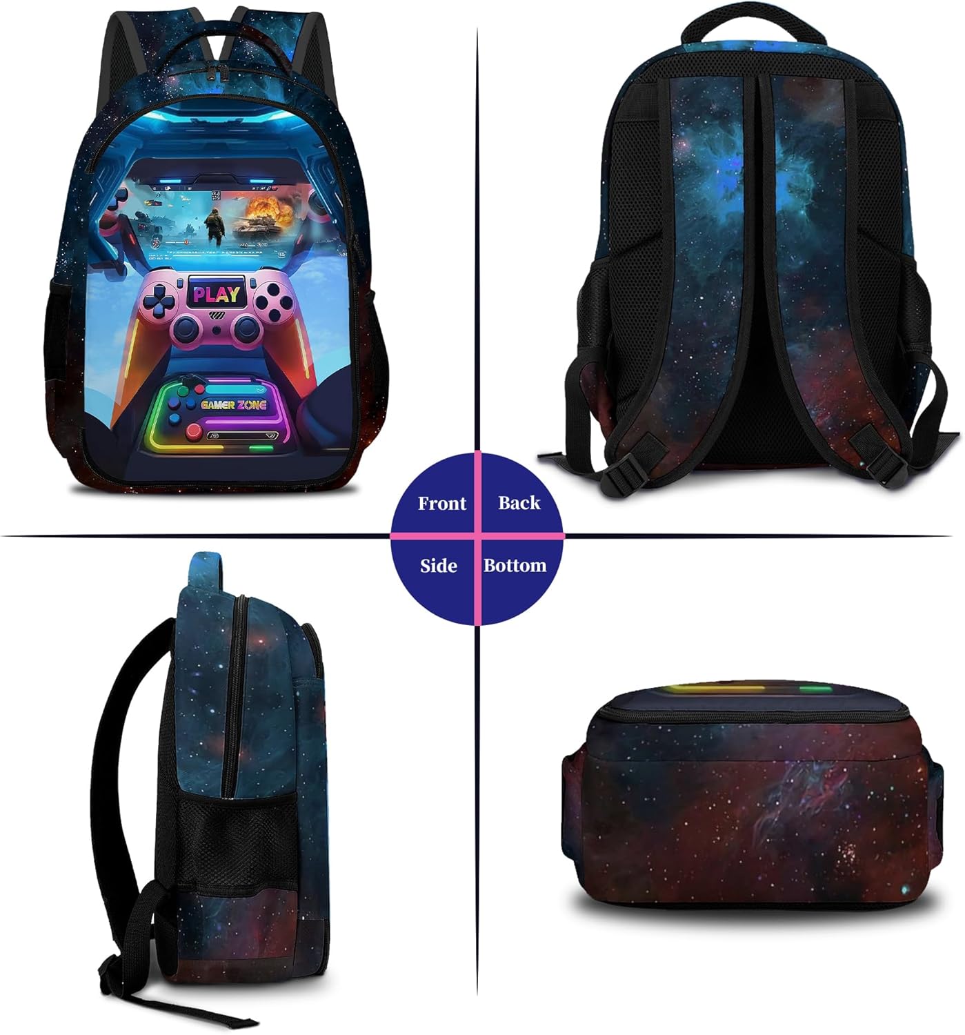 Game Backpack Set for Boys, Gaming Backpack 3 Pack, Boys Lunch Box, and Pencil Bag for Kids, 17"