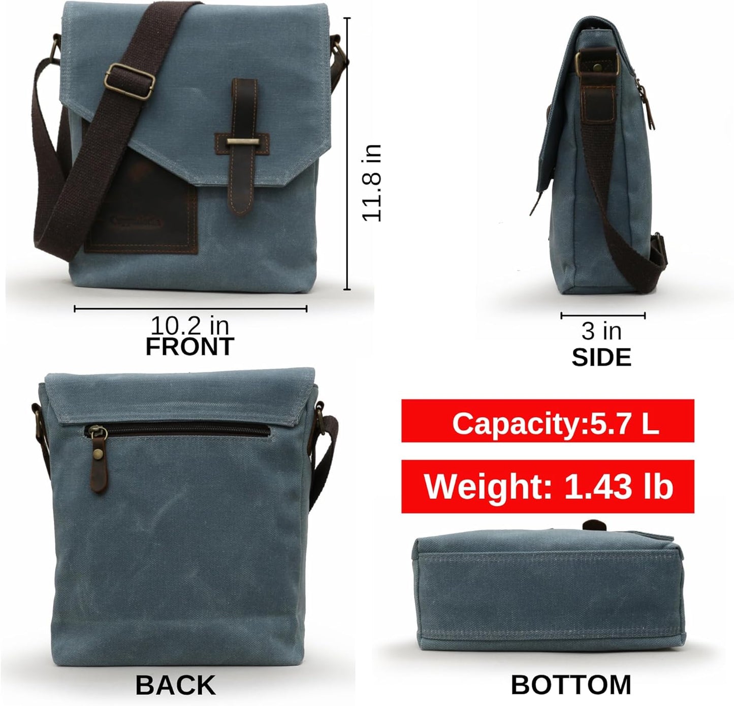 Waxed Canvas Shoulder Bag – Waterproof Leather Detailed Messenger Bag