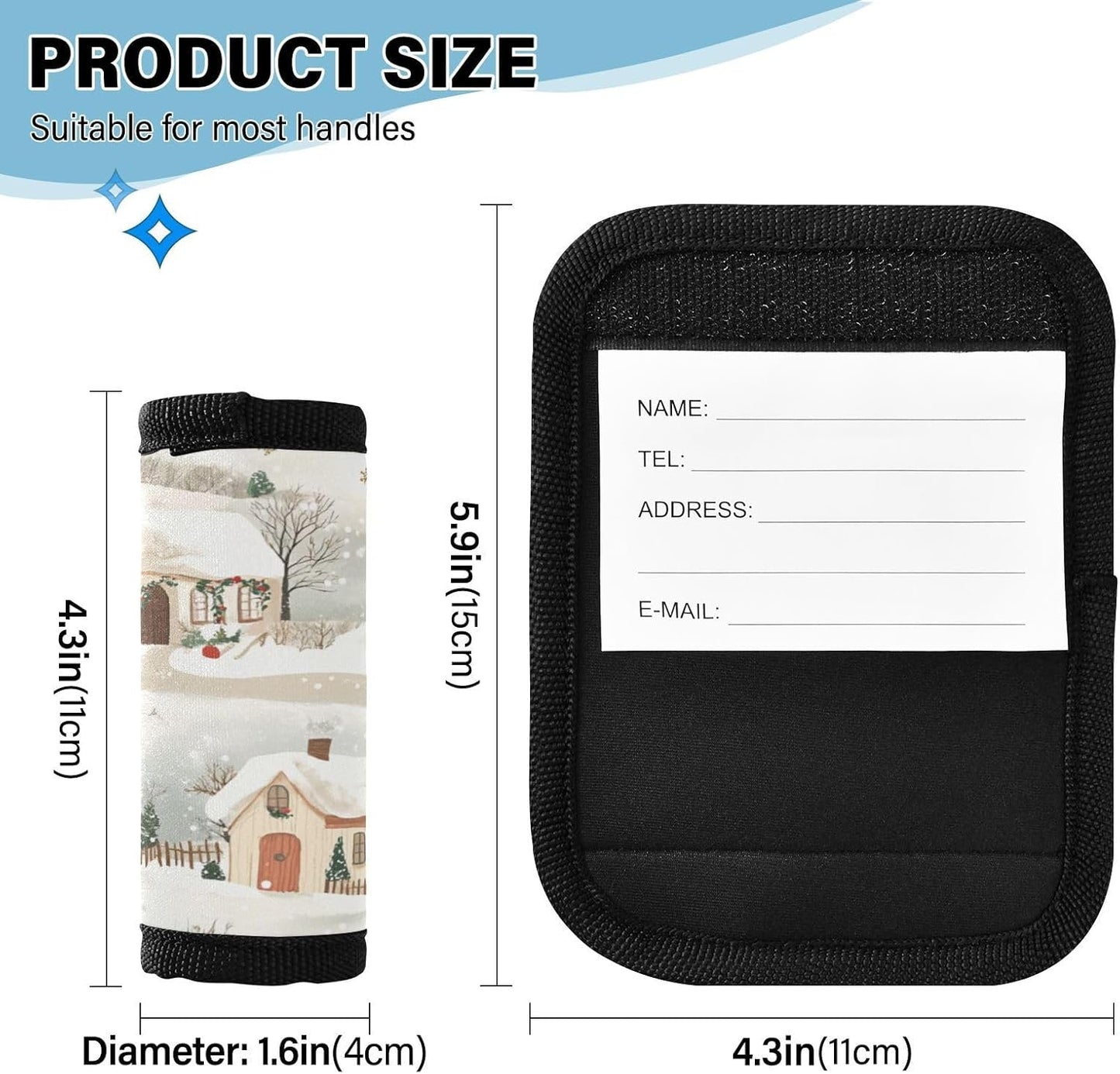 Christmas Snow Village 4 Pack Luggage Handle Wraps Covers for Suitcase Identifiers Bag Tags Travel Accessories