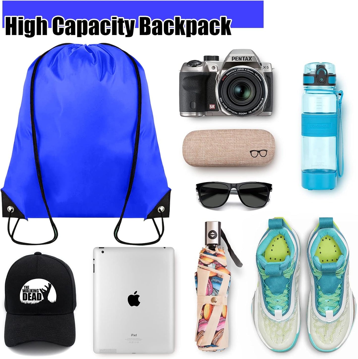 Drawstring Backpack Bulk 100Pcs Cinch Bag, Polyester Drawstring Bags for Gym Beach Sports Short Trip Party (Navy Blue)