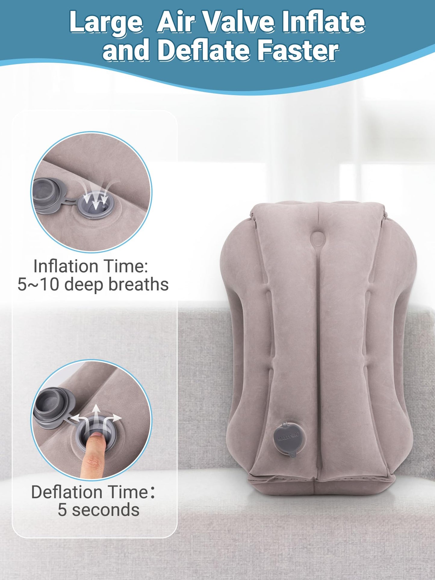 Maliton Inflatable Travel Pillow for Airplane Comfortable Sleeping, (Grey)