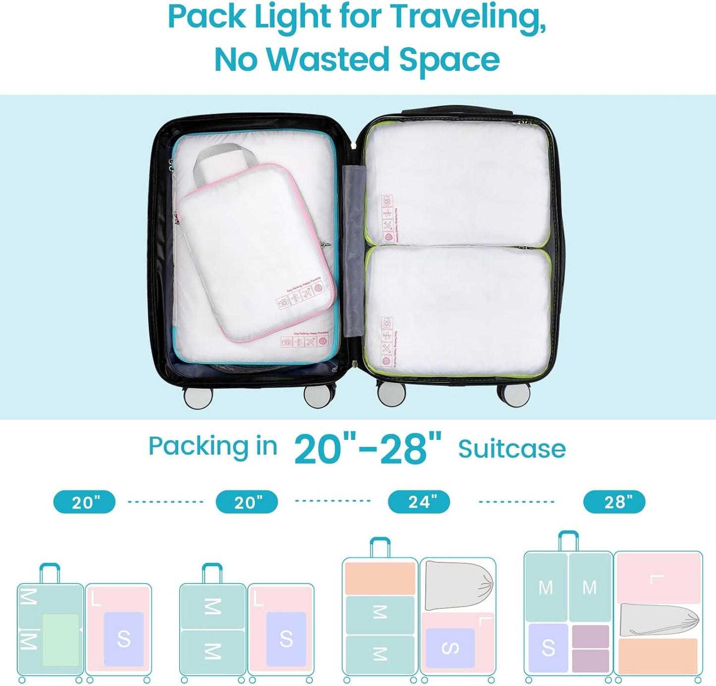 Cambond Compression Packing Cubes for Travel Women - Travel Bags Luggage Organizers Travel Essentials Compression Cubes for Travel Carry on Suitcases Organizer