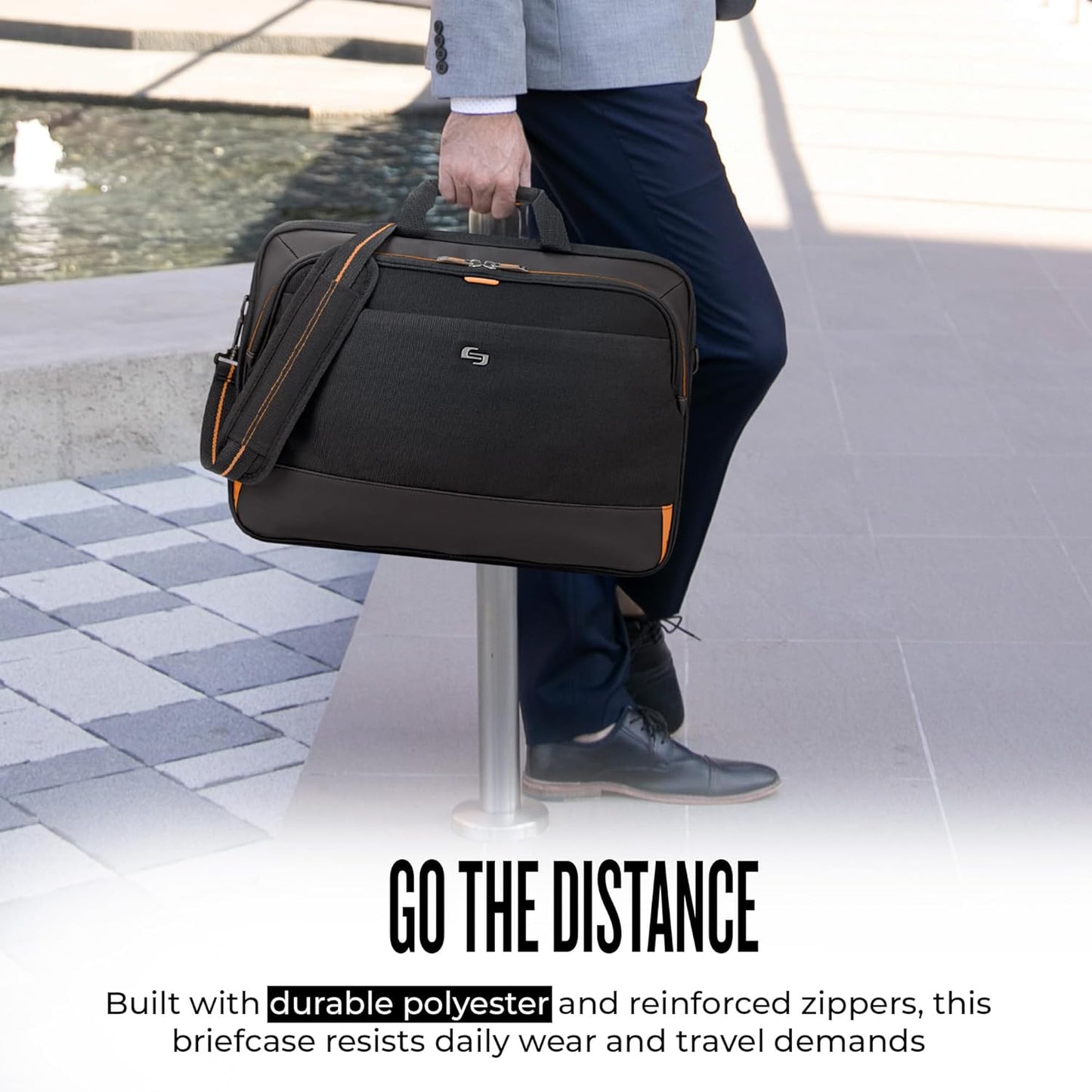 Solo New York Briefcase - Laptop Carrying Bag for Women & Men, Brief for Travel & Work, Internal Tablet Pocket, Adjustable Shoulder Strap, Fits 17.3" Computer - Focus, Black