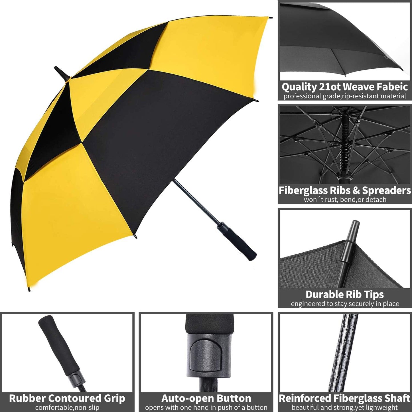 MRTLLOA Extra Large Golf Umbrella, 54/62/68/72 Inch Automatic Open, Oversize Double Canopy Vented Windproof Waterproof Sports Umbrellas for Rain