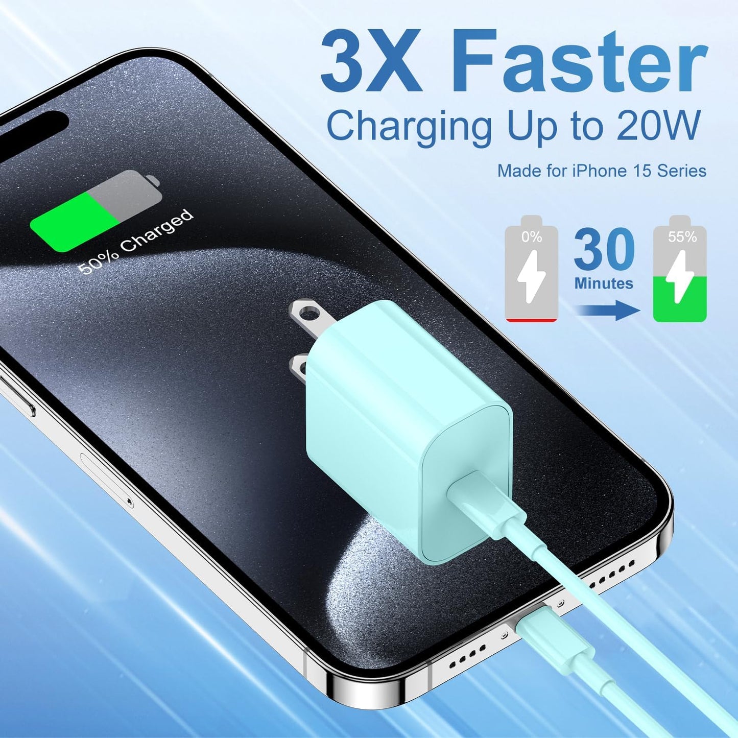 iPhone 16 15 Fast Charger and 10ft Type C to C Cable Cord Long,20W USB C Charging Block for Apple iPhone 16 Pro/16 Plus/15 Pro Max/15/iPad Wall Plug Power Adapter Cube Brick 12.9/11/Air 4th/6 Gen/Mini