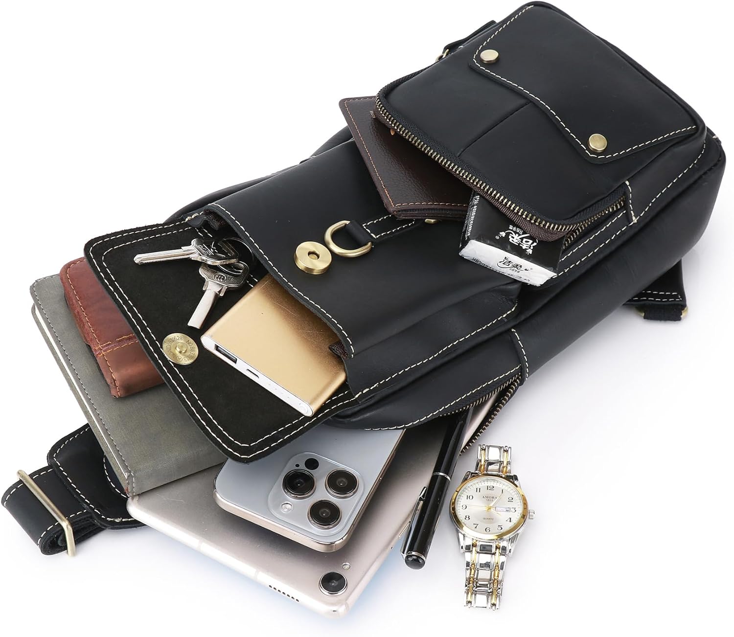 Genuine Leather Sling Bag for Men Women Backpack Chest Shoulder Satchel Crossbody Bags Casual