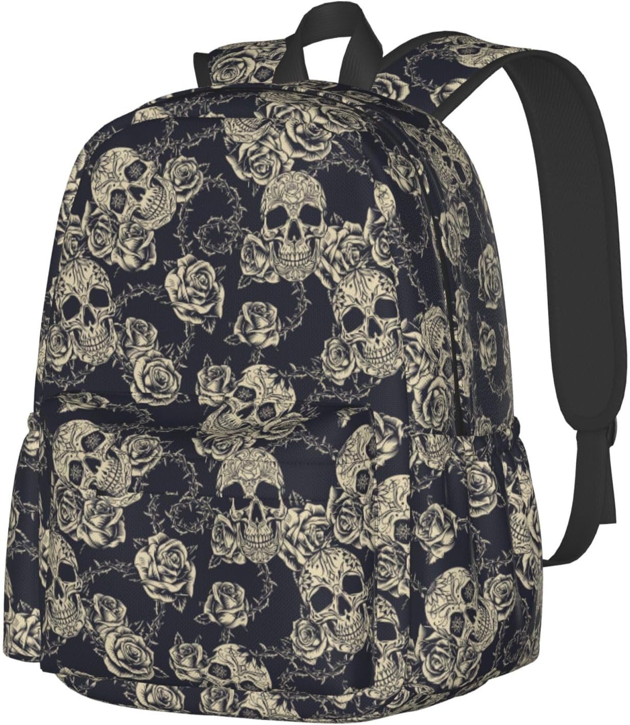 Skull Rose Backpack School Bag Lightweight Bookbag Laptop Travel Daypack For Kids Girls Boys Teens