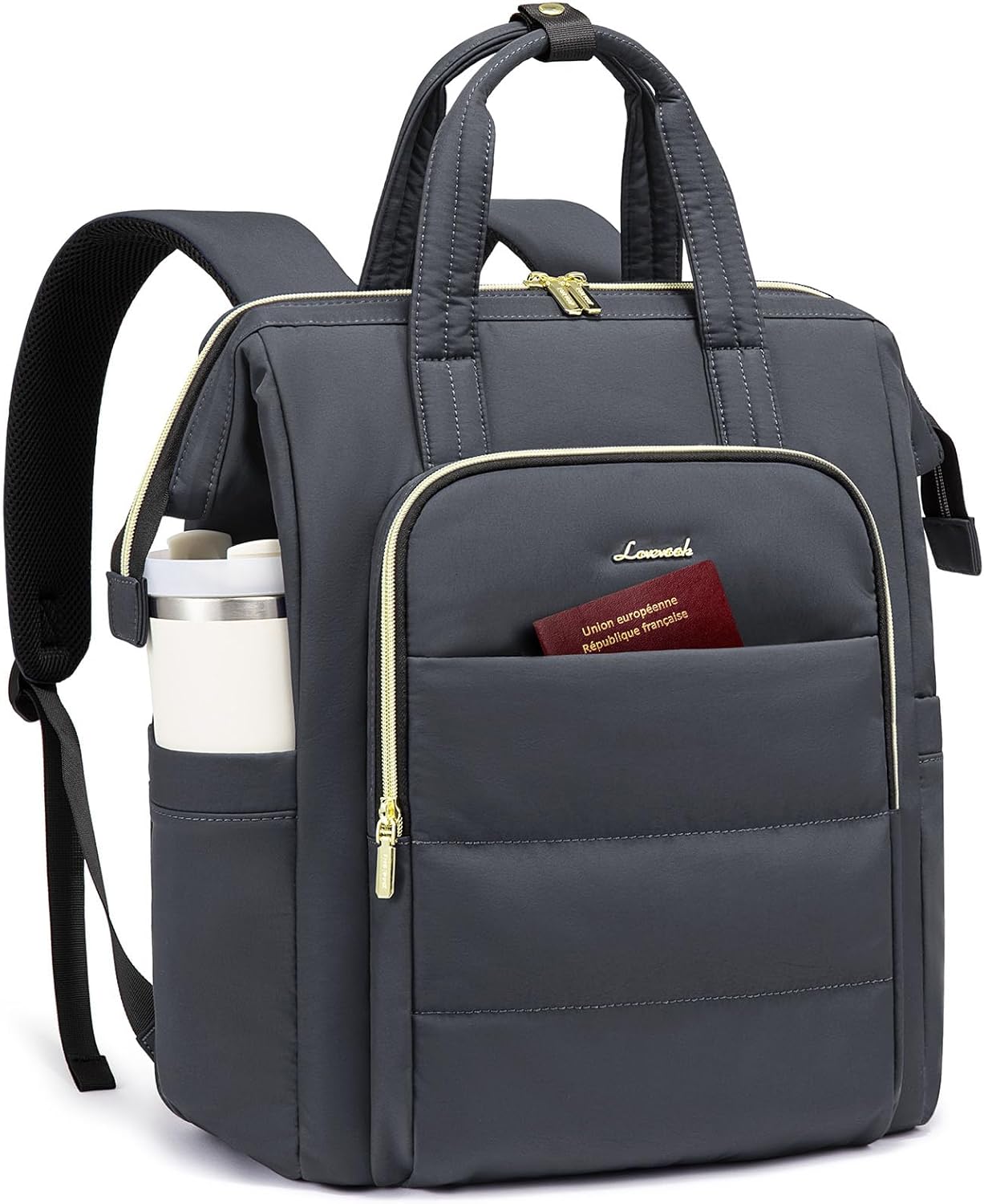 LOVEVOOK Laptop Backpack Women 15.6 inch,Lightweight Puffer Travel Backpack for Women,Quilted Laptop Bag Computer Work Teacher Nurse Backpack,Womens Backpack Purse for College Business,Dark Grey