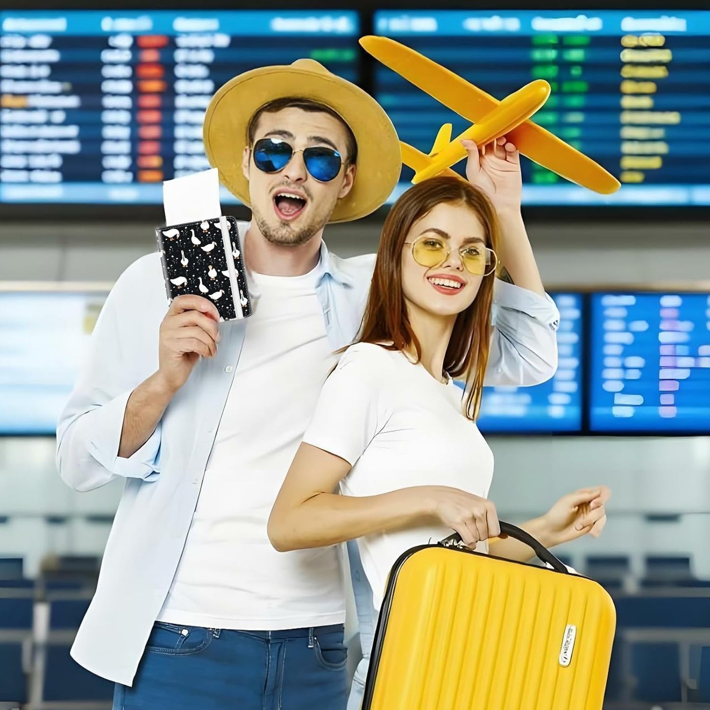 Passport Holder for Travel, Cute Passport Cover for Women Men, Waterproof PU Leather Rfid Blocking Passport Wallet with Credit Card Case for Travel Family, Boys Girls Travel Essentials
