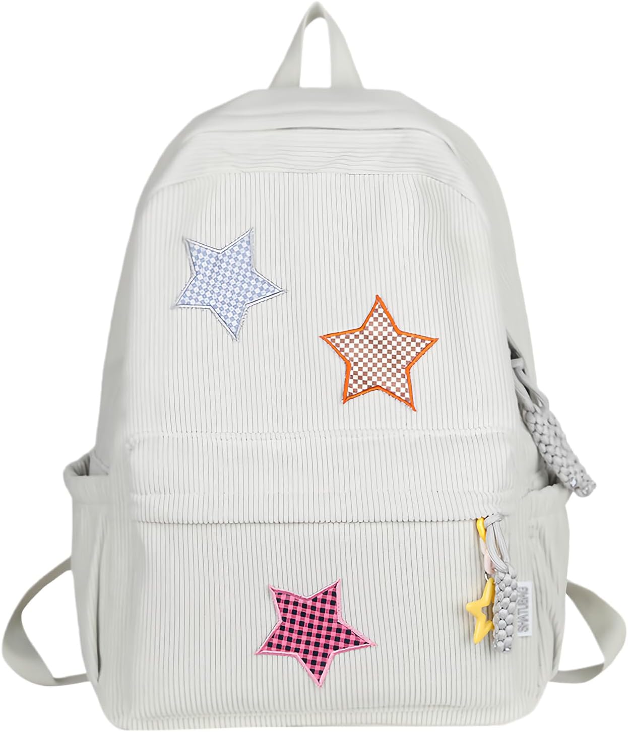 Corduroy Backpack with Star Pattern, Trendy and Versatile, Fits 14'' Laptop Large Capacity Daily Commute (Beige)