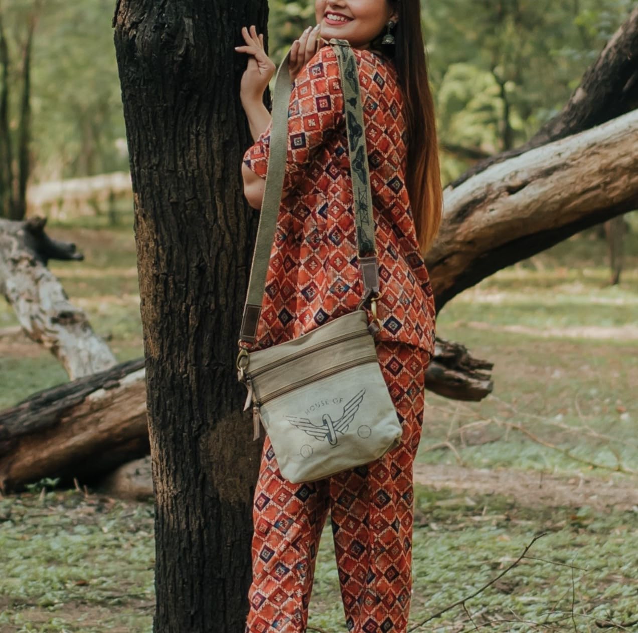 3B SHOUZO Messenger and Shoulder Bag - Upcycled Vintage Canvas & Leather