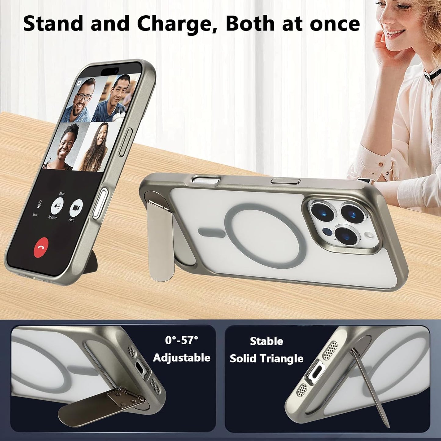 Tikoo Strong Magnetic for iPhone 16 Pro Max Case with Magsafe and Built-in Invisible Kickstand Slim Translucent Matte Military Grade Protective Phone Case for iPhone 16 Pro Max 6.9