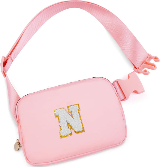 Belt Bag Crossbody Bags for Girls Women - Gifts for 8 9 10 11 12 13 Year Old Girl - Teen Birthday Gifts - Small Waist Packs Trendy Kids Fanny Pack - Initial White N,Pink Bag