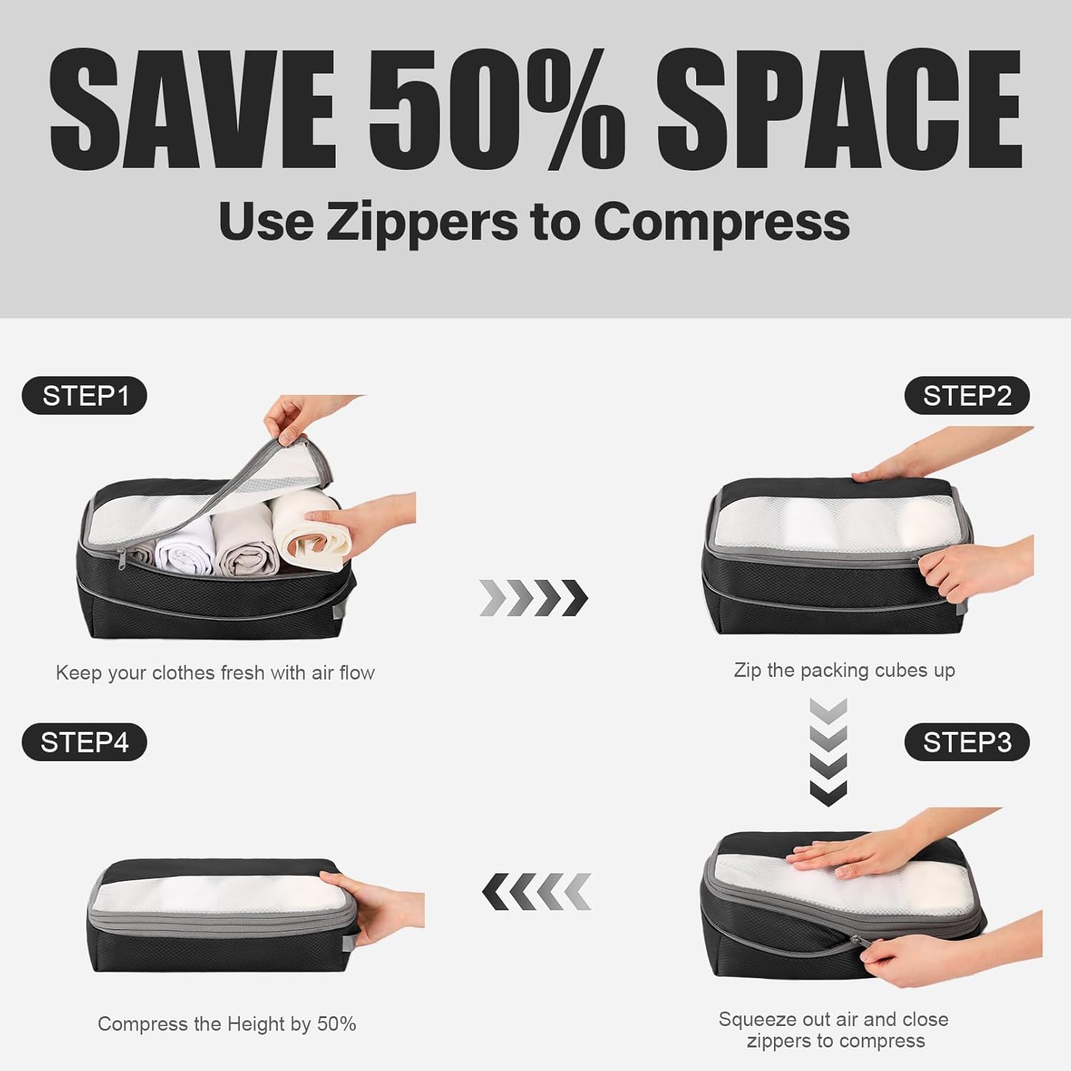 6 Set Compression Packing Cubes for Travel, Lightweight and Space-Saving Luggage Organizer Bags