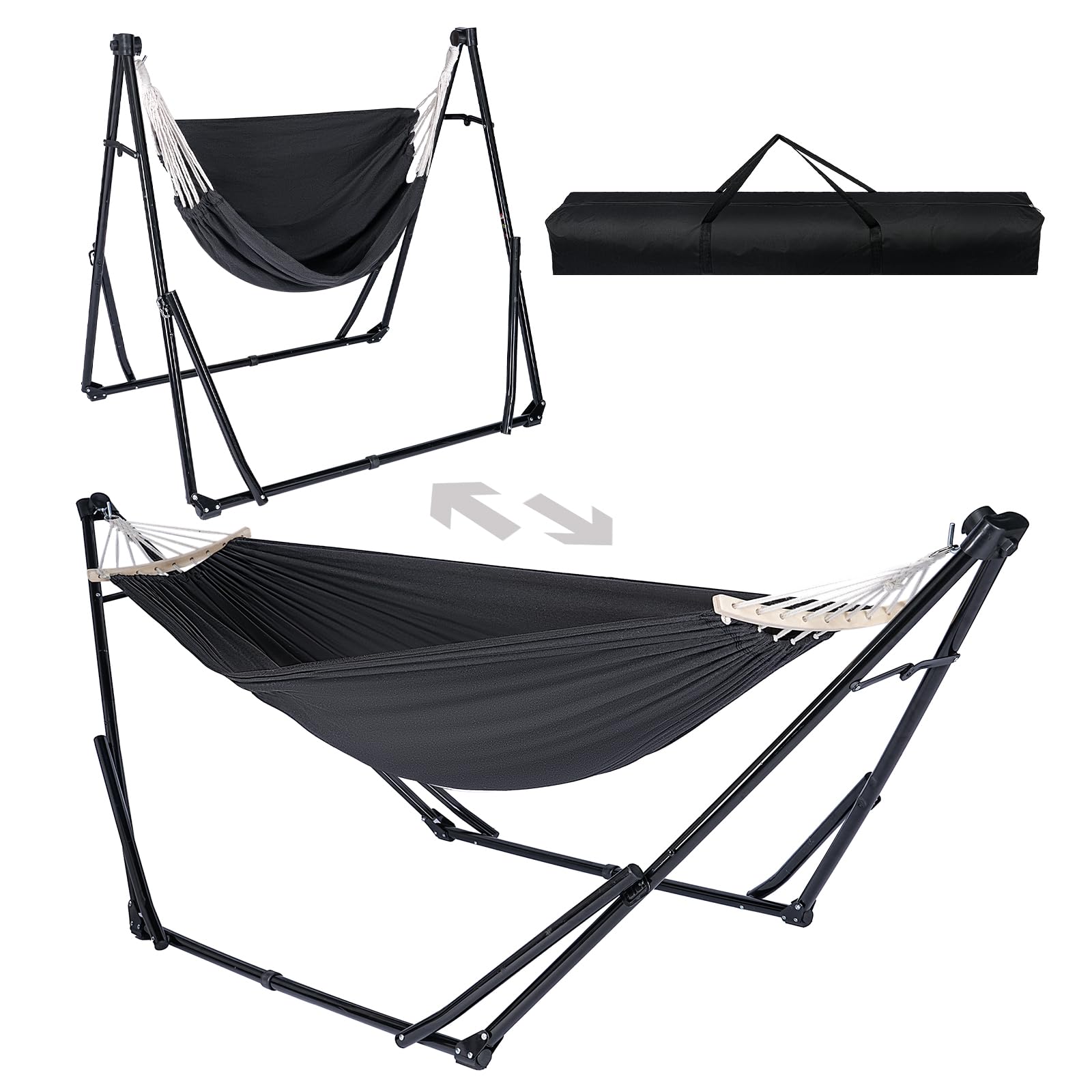 2-in-1 Hammock Chair with Stand, Portable Hammock, Black