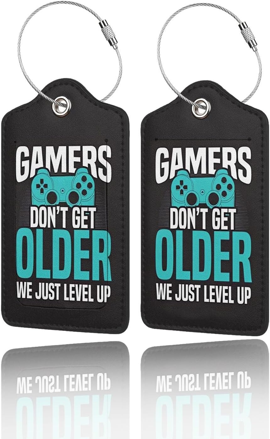 2 Pack Luggage Tags for Suitcase, Privacy Cover ID Label with Stainless Steel and Address Card for Travel Bag Backpack Cruise Ship Essentials Tag Boys Girls Kids Teens - Gamers We Just Level Up