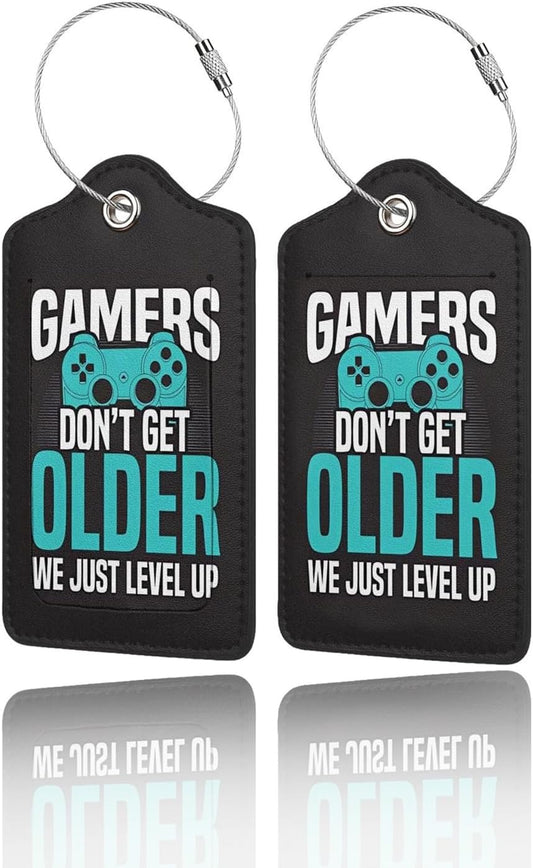 2 Pack Luggage Tags for Suitcase, Privacy Cover ID Label with Stainless Steel and Address Card for Travel Bag Backpack Cruise Ship Essentials Tag Boys Girls Kids Teens - Gamers We Just Level Up