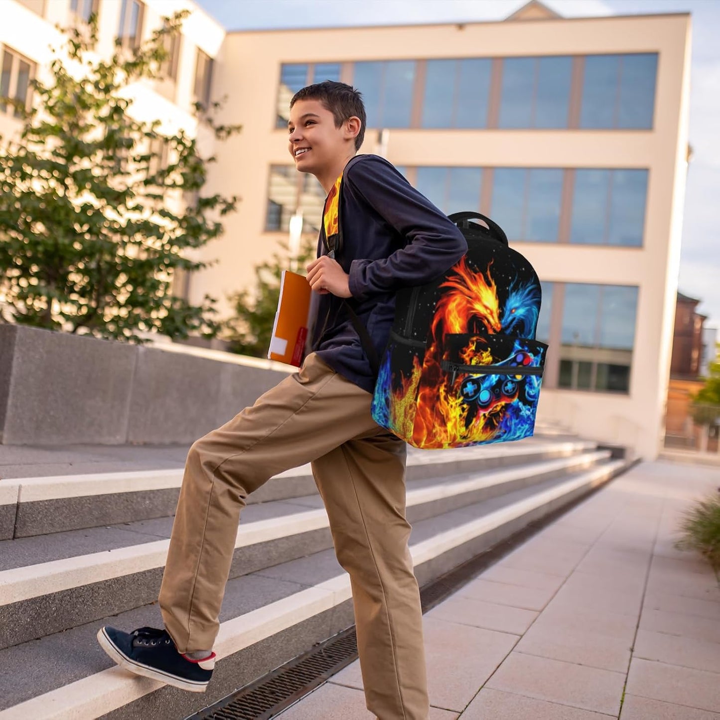 School Backpack For Boys Abstract Gamepad Boys Backpack For Kids Children Teens Elementary Middle School Boy Backpacks Ages 6-18 Fire Dragon Bookbag back pack