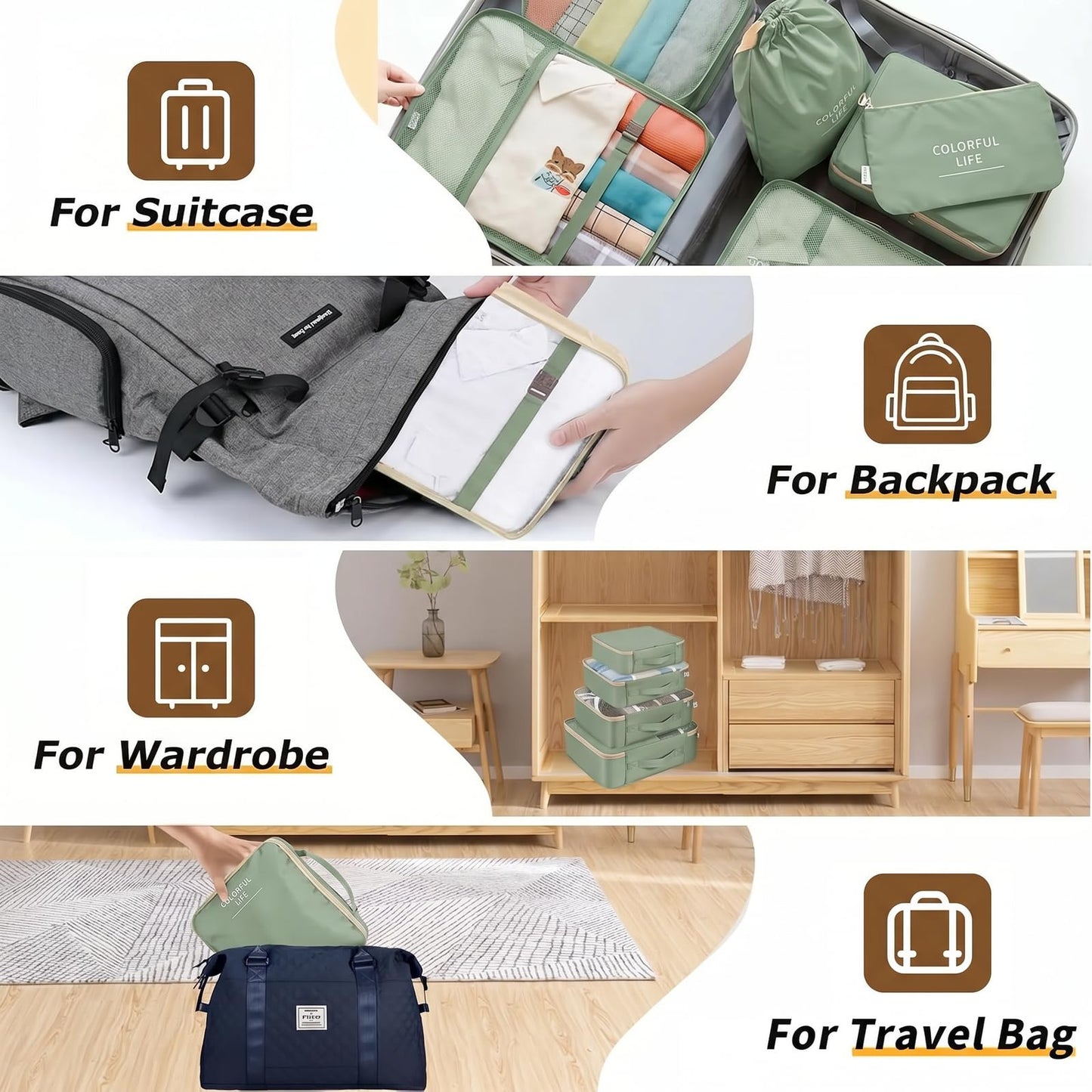 LANSKLBD 6/8 Set Packing Cubes for Suitcases Travel Luggage Packing Organizers,Travel Accessories