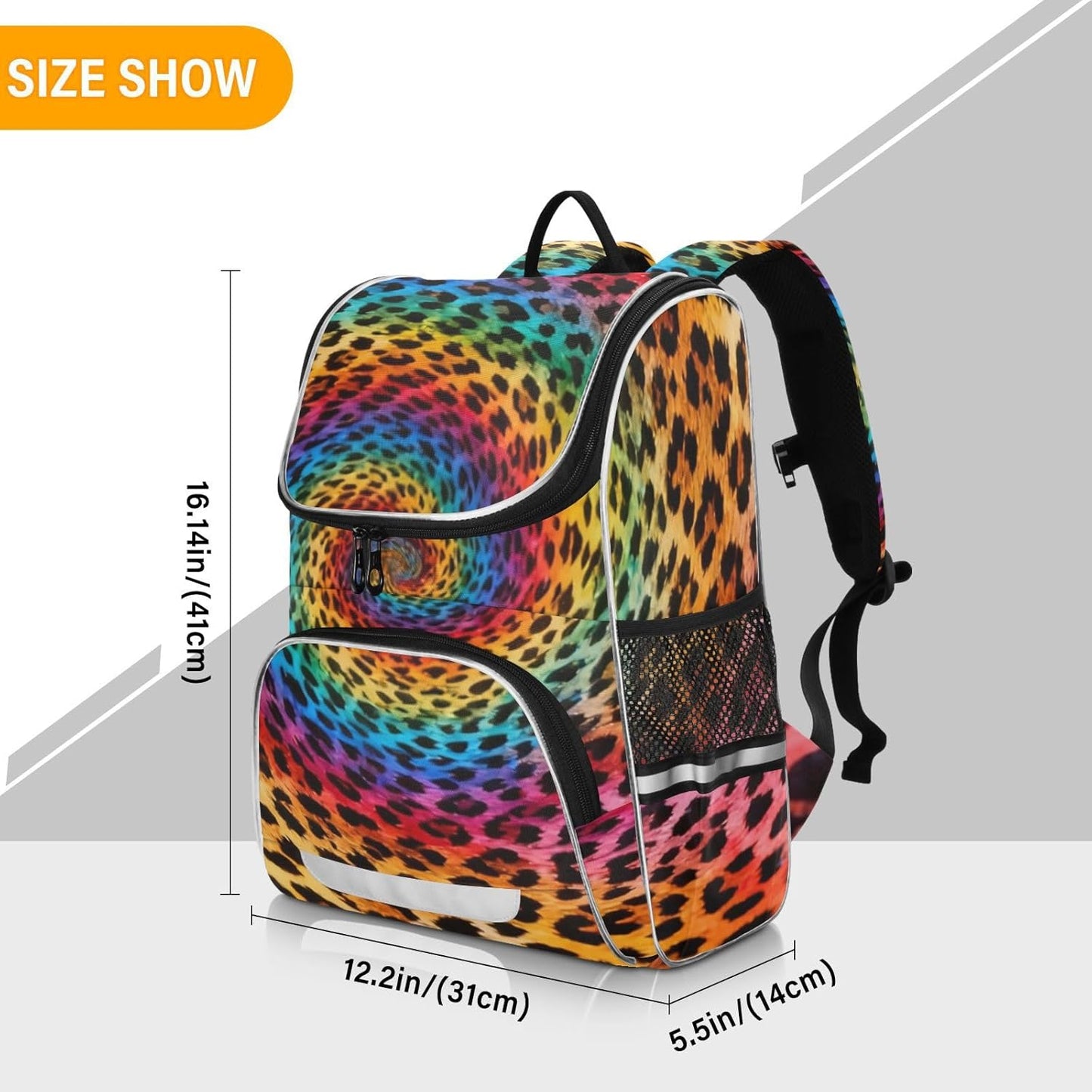 Rainbow Leopard Print Tie Dye Cute Backpack For Girls Kids Backpack Boys Teen School Bag Bookbag Travel Daypacks