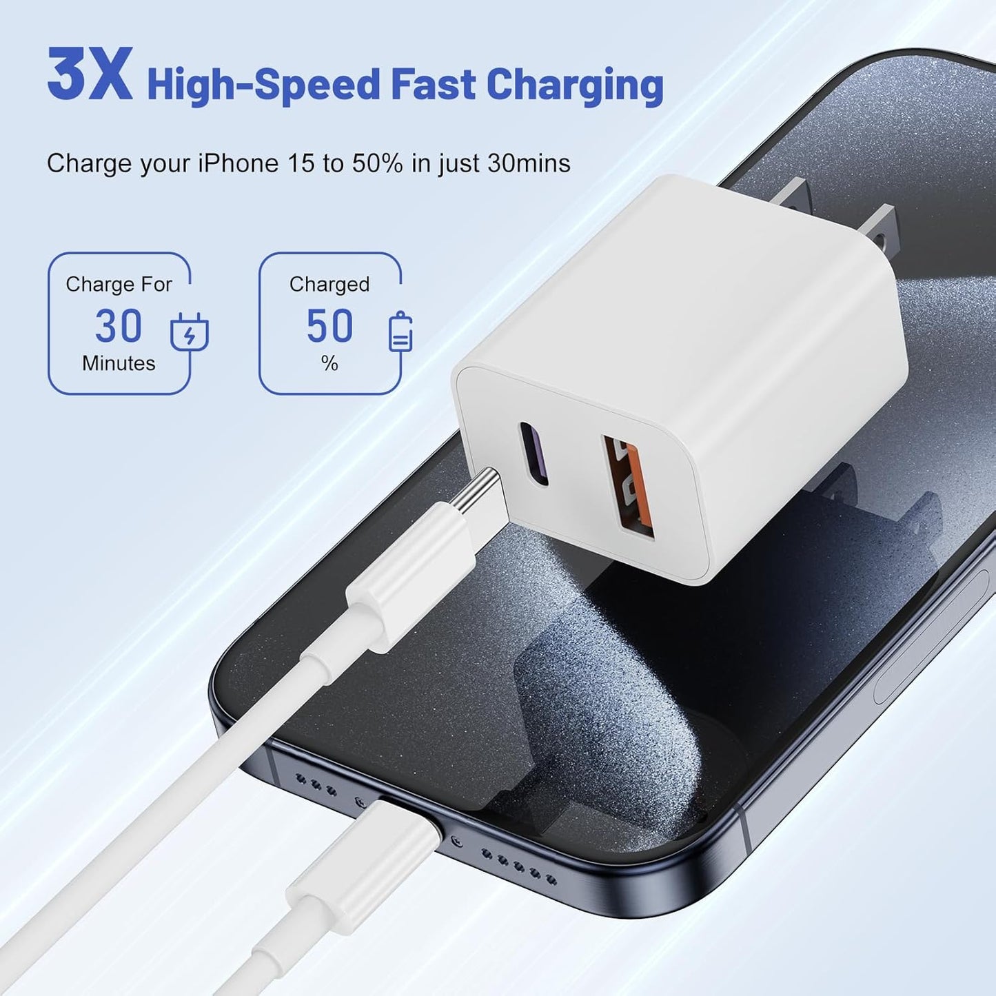 [10FT+10FT] for iPhone 17Air 16e 15 Dual Port 20W PD Fast Charger,2Pack USB C Wall Charger Adapter with Extra Long USB C Fast Charging Cable for iPhone 17Air 16 15 /Pro/Pro Max/Plus, iPad and More