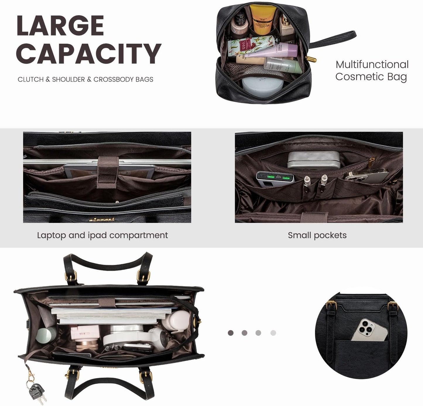 LOVEVOOK Laptop Bag for Women Vintage Leather Laptop Tote 17.3 inch Large Capacity Computer bag with Clutch Purse for Work